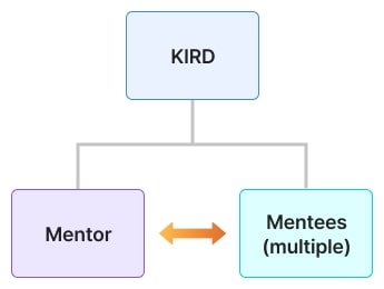 KIRD가 자체 공모하여 멘토1 대 멘토 다수로 제공하는 멘토링 유형 제시